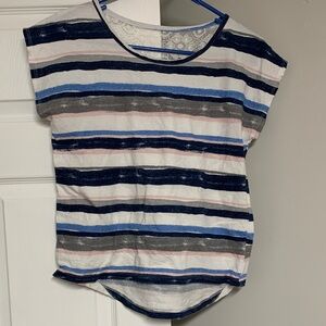 Girls Striped Short Sleeve Top - Navy, Blue & Pink
